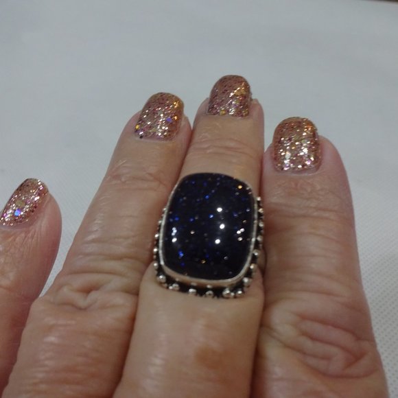 Sparkling "BLUE SUNSTONE" Handmade Sterling Ring Size 9.75 #526A - Picture 3 of 3